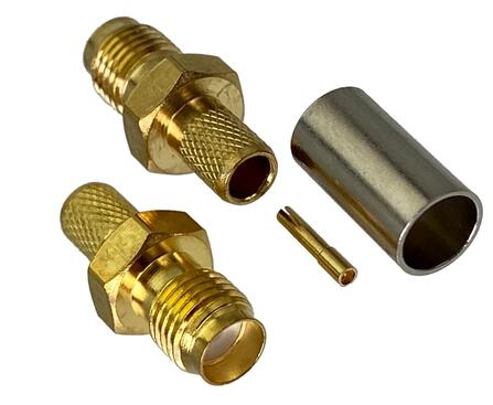 Krimp konektor SMA ženski za RG58 in podobne koaksialne kable kot so RG142, LMR195, RG400.