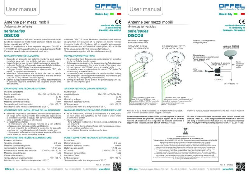 Navodila za avtodom anteno OFFEL DISCOS E 5G pdf